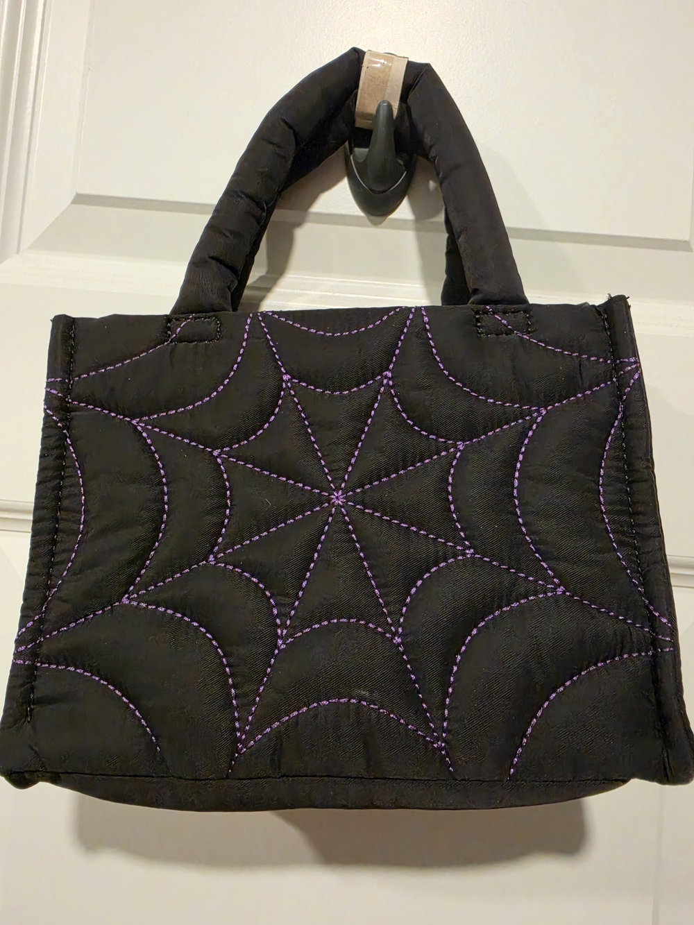 Black Tote with Purple Web Stitching - Picture 2 of 3